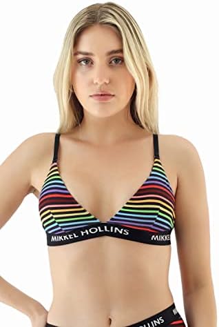 MIKKEL HOLLINS - Triangle Bralette - Rainbow Stripe Pride Design - Ultra Soft Tencel Fabric - Bralettes for Women - Wireless Bra - Modern Design Everyday Bras with Adjustable Straps (Pride)(Medium)