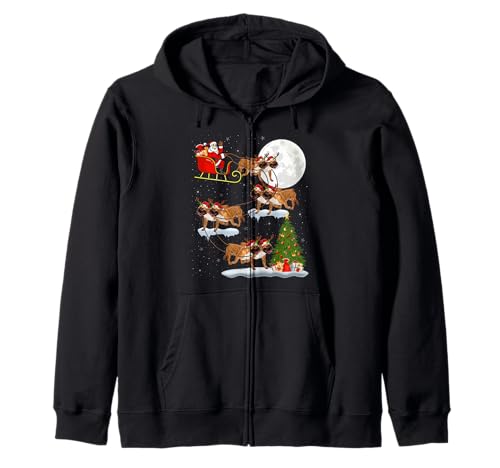 Xmas Lights Santa Riding French Bulldog Christmas Zip Hoodie