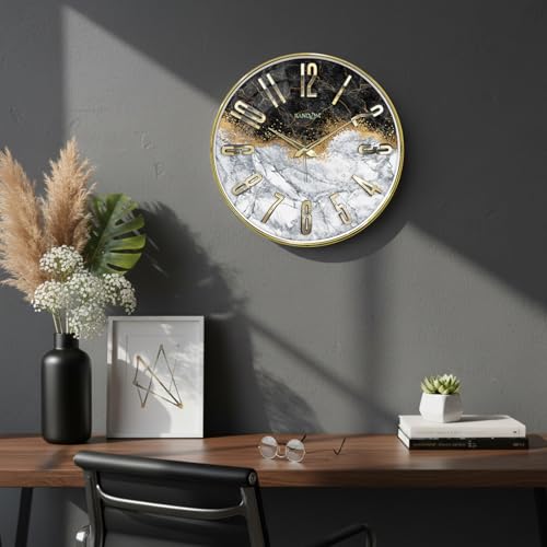 Image of RANDOM Silent Wall Clock, Non-Ticking Quartz Movement, Foiling Ring and 3D Numbers (Black and White)