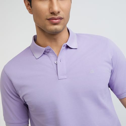 Image of Raymond Men's Modern Fit Solid Pattern Pure Cotton Polo Neck Half Sleeve Casual T-Shirt