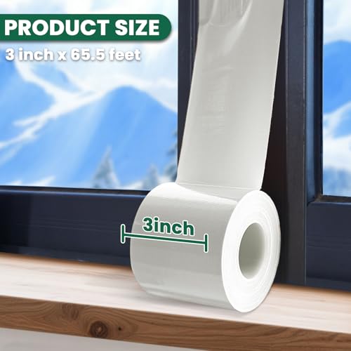 Window Sealing Tape, Window AC Insulation Air Conditioner Seal Around Frame,3 inch X 65.5 FT, Blocker for Cold Heat Air, Waterproof Tape for Duct, Repair, Heavy Duty No Residue (White)