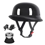 Casco Moto Medio Alemán M35 Brillante, Estilo Retro Elite Espejo con Cierre Rápido, Homologado ECE 22.06, Calota Anti-Champiñón para Cruiser Bobber(3,M(56~57cm))