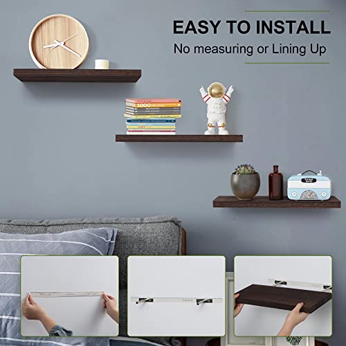 Marsmiles Floating Shelves, 17 Inch Wall Shelf Set Of 3, Rustic Wood Shelves For Wall Storage, Wall Mounted Wooden Display Shelf For Bathroom Bedroom Kitchen Garage, Rustic Brown #TOP3