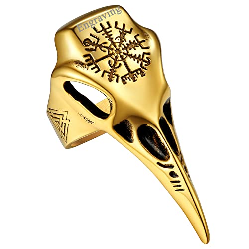 FaithHeart Punk Animals Rings for Men, Gothic Viking Raven/Octopus Stainless Steel Ring Cool Statement Rings with Gift Box