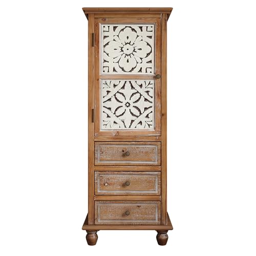 Image of KTART 54''Tall Kitchen Pantry Cupboard Storage Cabine,Narrow Accent Cabinet | Solid Wood Frame;Farmhouse /French Country Narrow Corner Glass Display Cabinet;Narrow Storage Cabinet;Tall Accent Cabinet