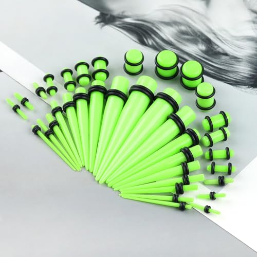 50-teiliges Ohrdehnungs-Set, Acryl-Kegel und Plugs + Silikon-Tunnel, Ohrmessgerät, Expander-Set, Körperpiercing, Schmuck, Ohrhorne, Einheitsgröße, Acryl