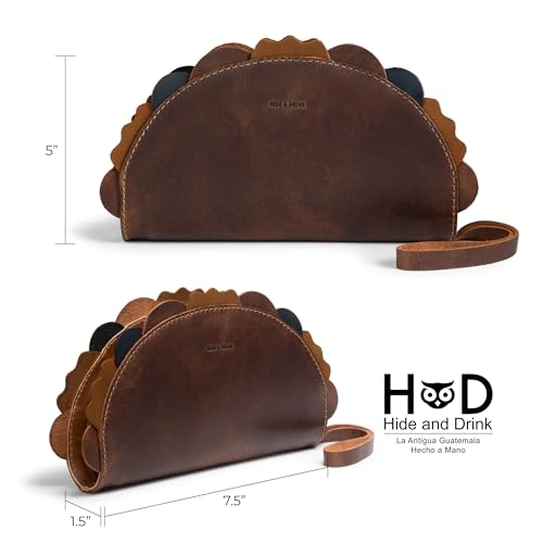 Image of Hide & Drink, Multipurpose Taco Shape Wallet, Make Up Organizer, Cash Holder, Earphones Case, Money Organizer, Full Grain Leather, Handmade Travel Accessories, Choco