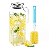 Caraffa in vetro da 2 litri con coperchio, caraffa d'acqua in vetro per porta del frigorifero, caraffa quadrata per bevande fredde e calde, caraffa per acqua, succo, tè freddo, tè e vino (quadrata)
