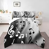 Musical Note Comforter for Boys Kids Girls Black White Comforter Set Full Size Home Decor Soft Piano Bedding Set Music Theme All Season Teens Bedroom Down Duvet,1 Comforter with 2 Pillowcase