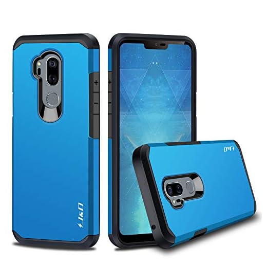 J&D Heavy Duty Dual Layer Hybrid Shock Proof Bumper Case for LG G7 ThinQ, Rugged Protective Cover, Blue