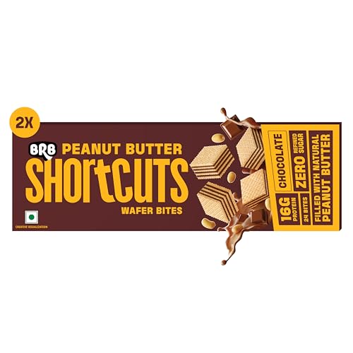 Image of BRB Shortcuts - Protein Wafer Bites | Chocolate Flavour | 16g Protein | Filled With Natural Peanut Butter | Zero Refined Sugar, No Palm Oil, Healthy Snack | 2 x 100g Box