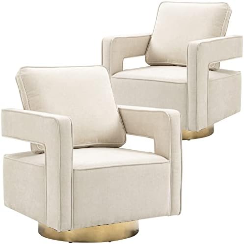 30.7"W Swivel Accent Open Back Chair Set of 2, Modern Comfy Sofa Chair With Gold Stainless Steel Base For Nursery Bedroom Living Room Hotel Office, Club Chair Leisure Arm Chair For Lounge, Beige