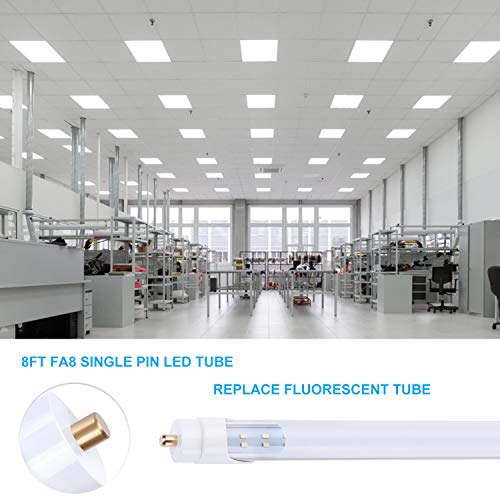 T8 T10 T12 8FT LED Tube Light Bulbs, 65W 7800LM, 6000K, Single Pin Fa8 LED Replacement for Fluorescent Tube, Frosted, Ballast Bypass, Warehouse Workshop Garage Lights (25Pack),Ship from USA