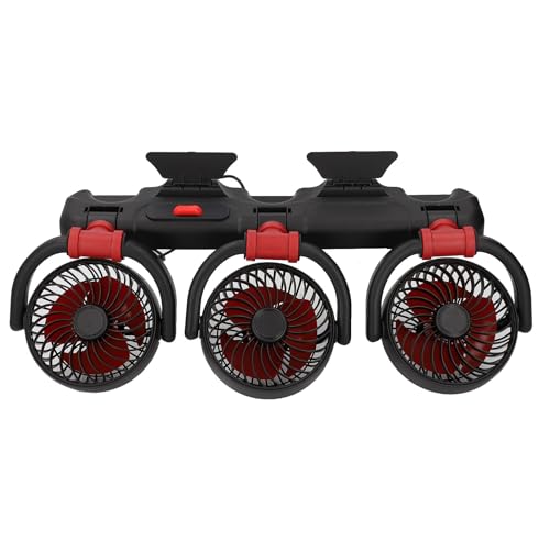 Aoaoy Ventilador de refrigeración para coche con 3 cabezales, ventilador con soporte para teléfono, ventilador de coche, potente flujo de aire, ventilador eléctrico portátil para coche, camión