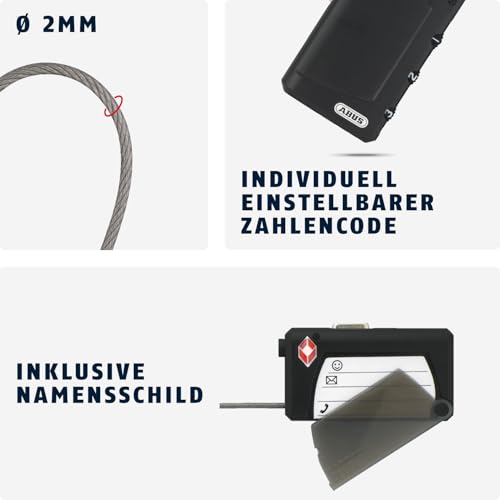 ABUS TSA-Schloss 148TSA/30 - Kabelschloss zur Gepäcksicherung mit 3-stelligem Zahlencode - für Koffer, Taschen, Rucksäcke