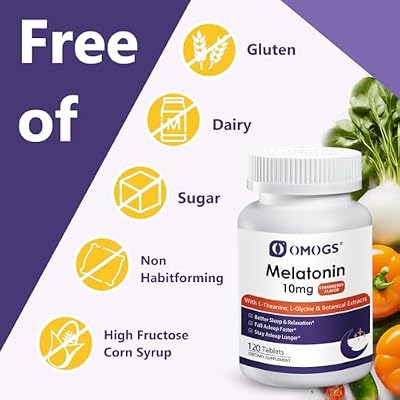 OMOGS Melatonin, Fast Dissolve Melatonin 10mg Tablets, with L-Theanine, L-Glycine & Vitamin, Supports Relaxation & Healthy Sleep Cycles, Strawberry Flavor, 120-Day Supply