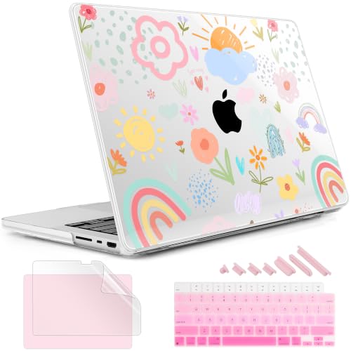 May Chen for 2026 MacBook Pro 14-inch M5 M4 M3 M2 M1 Pro/Max Chip, Release 2026 2025-2021, Model A3427 A3426 A3434 A3112 A3401 A3185, Plastic Hard Shell with Keyboard Cover, Rainbows Flowers