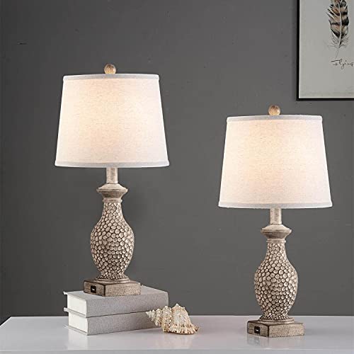Exclusive Special Farmhouse Table Lamp Set of 2, Rustic Table Lamp with Dual USB Ports, Bedside Nightlight Lamp for Bedroom Living Room Vintage Foyer Study Room Office (Gold) Exclusive Special Farmhouse Table Lamp Set of 2, Rustic Table Lamp with Dual USB Ports, Bedside Nightlight Lamp for Bedroom Living Room Vintage Foyer Study Room Office (Gold)