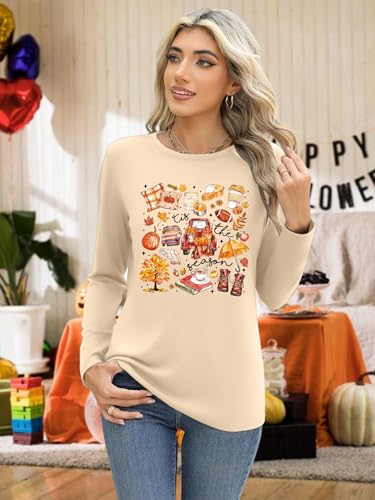Fall Shirts for Women Pumpkin Farm T-Shirt Autumn Harvest Long Sleeve Shirt Pumpkin Season Tee Thanksgiving Tops4