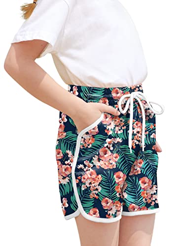 Besserbay Cute Navy Tropical Floral Drawstring Beach Boardshort Quickly Dry Swim Trunk For Little Girls 7-8 Years #TOP4