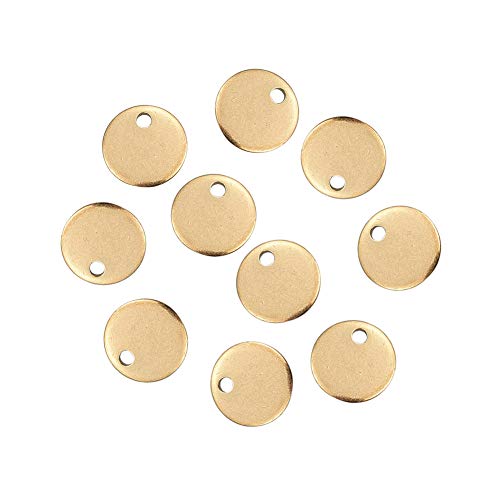 Danlingjewelry 100 Pcs 304 Stainless Steel Blank Stamping Tag Flat Round Charms Smooth Surface Pendants For Jewelry Making Golden Color 8 Mm #TOP7