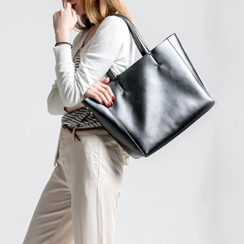 Genuine Leather Tote Bags for Women Solid Color Metallic Shoulder Bag Beach Handbag and Purse Retro Tote for Travel3