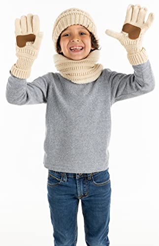 Image of Funky Junque Kids Matching Winter Solid Ribbed Beanie Cap, Fleece Lined Neck Warmer, Stretchy Toddler Gloves Bundle