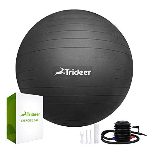 Trideer Exercise Ball (Multiple Colours), 45-85cm Gym Ball Supports 2200lbs, Anti-Burst & Extra Thick, Swiss Ball with Quick Pump, Birthing Ball for Yoga, Pilates, Fitness, Pregnancy & Labour