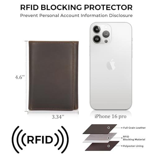Polare Full Grain Leather Trifold Wallet with AirTag Slot RFID Blocking Credit Card Holder with ID Window for Men4