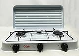 Hornillo de gas de 3 fuegos, 3200 W, quemadores de hierro fundido extraíbles, con tapa, a gas butano o propano