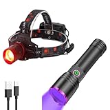 XLENTGEN Red Light Hunting Headlamp Rechargeable & 20W UV Light Flashlight 365nm, Black Light Ultraviolet Flashlights