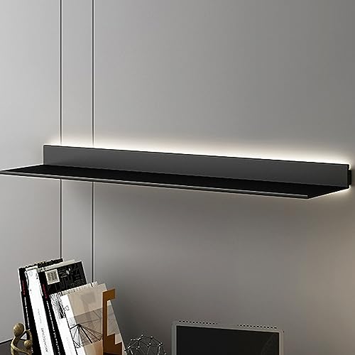 SaryEdge Hanging Display Shelf Wall Rack Metal Wall Mounted Illuminated Bookshelf Multi-Layer Wall Mounted Floating Shelves,Light-Emitting Shelves, Storage Shelf Fl,Black-80x20x6cm