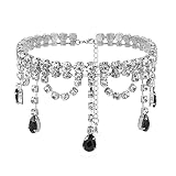 Navoky Rhinestone Choker Black Big Crystal Necklace Silver Neck Chain Tassel Party Jewelry for Women