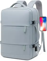 Mochila de viagem grande para mulheres e homens, mochila de mão, mochila de caminhada, Compartimento para Notebook, Sapatos e Entrada USB, para viagens, Cinza, 25L, Mochilas de viagem