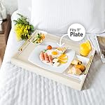 17" x 12" Wood Serving Tray with Gold Polished Metal Handles, Home Decorative Wooden Rectangle Ottoman Leather Decor Platter Bathroom Vanity Tray for All Occasions White - Image 3