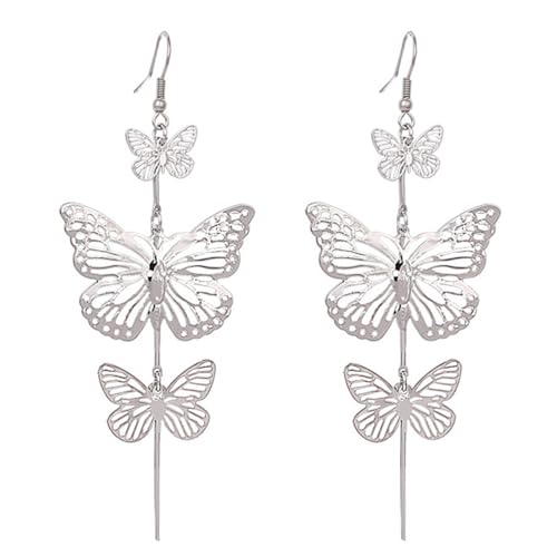 Fashion Women Earrings Vintage Silver Butterfly Long Bohemian Long Chain Drop Dangle Earrings for Women