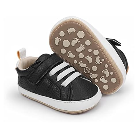 RVROVIC Baby Boys Girls Anti-Slip Sneakers Soft Ankle Boots Toddler First Walkers Newborn Crib Shoes(12-18 Months Toddler,7-Black) Cover