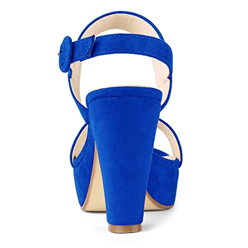 Allegra K Allegra K Women's Slingback Platform Deep Blue Chunky Heels Sandals - 9 M US