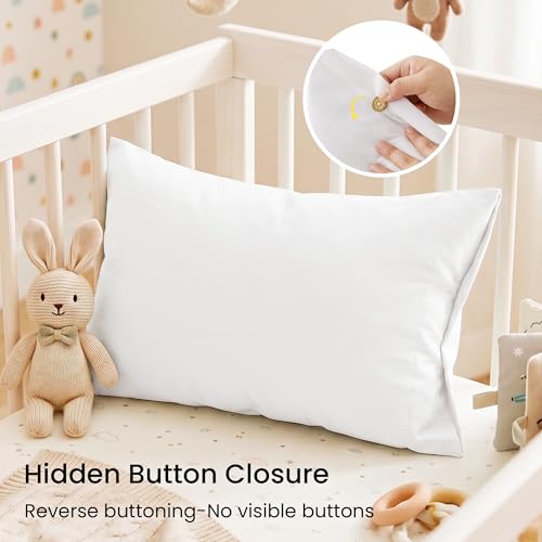 Image of EXQ Home Toddler Pillowcases with Button Closure 13x18 Travel Pillow Case Set of 2, Small Pillow Case Fits Baby Pillow Sized 12x16, 13x18, Kids Pillowcases 2 Pack Machine Washable (White)