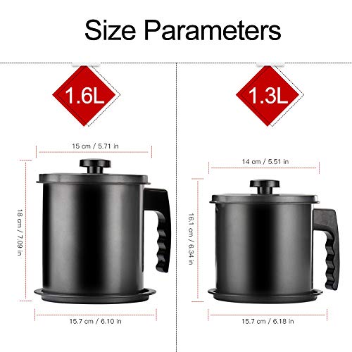 Cambom Bacon Grease Container with Fine Mesh Strainer, 1.6L almost 7 Full Cups Iron Cooking Oil Can with Removable a Coaster Tray for Kitchen Fat Storage Black by Cambom - Image 5