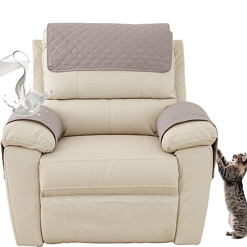 NNSMUN Sofa Armrest Cover, Headrest Cover for Recliner Chair Arm Cover, Armchair Slipcover with Pockets Nonslip Quilted Furniture Protector for Pets Leather Sofa Couch Slipcover (Gray,1 Seater(3pcs))