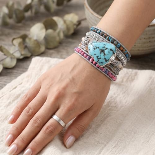 Image of YGLINE Natural Stone Bracelet 5 Wraps Bracelet Handmade Blue Color Boho Bracelet for Women Bracelet