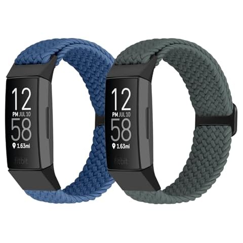 FTYQUEE Braided Stretchy Adjustable Straps Compatible for Fitbit Charge 3 and Fitbit Charge 4 Bands for Men Women,Sport Elastic Nylon Cloth Wristbands for Charge 4/ Charge 3/ 3SE(Blue+Midnight Blue) Cover