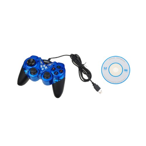 Blue USB PC Double Dual Shock Vibration Gamepad Joystick
