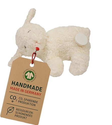 Efie Bio-Spieluhr Schäfchen – 100 % Baumwollplüsch (kbA) – Schurwollfüllung (kbT) – handgefertigt in Deutschland – GOTS-zertifiziertes Babyspielzeug - Melodie (Schlaf Kindchen schlaf)