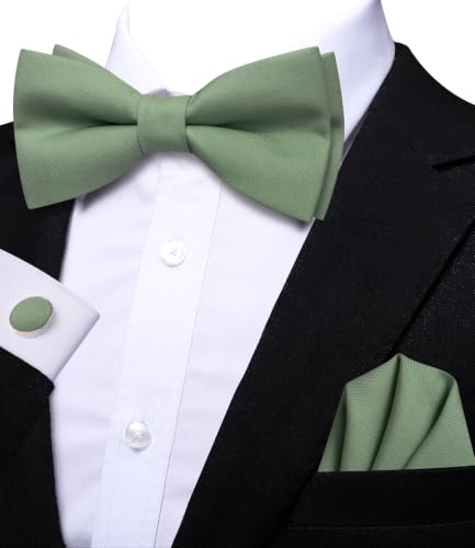 Image of Hi-Tie Bow Ties for Men Pre-Tied Pocket Square with Cufflinks Mens Bowtie Sets for Wedding Formal Party