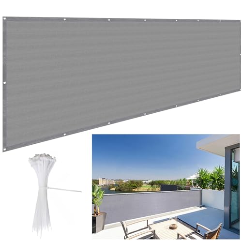 Wzmazingly Balkon Sichtschutz Ohne Bohren, Klein Zaunblende Für Balkon Und Terrasse HDPE Wetterbeständig Und UV-Schutz Balkonumrandung, Mit Kabelbindern (Color : Grey, Size : 40x200cm)