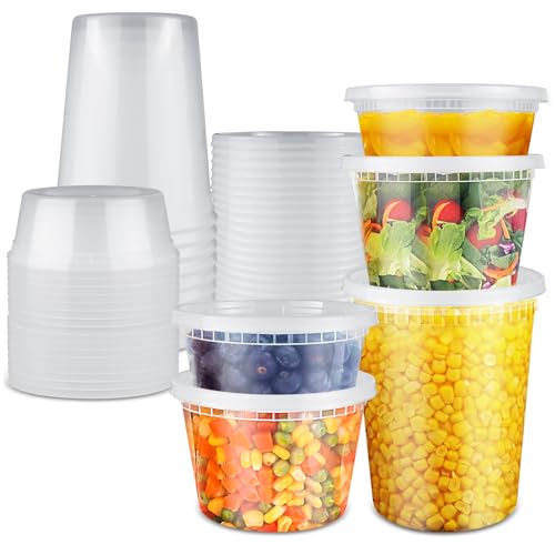 Iceten Pack of 30 Food Containers With Lids - Reusable and Washable Deli Containers with Lids - BPA-free Food Containers - 3 Sizes 8 16 & 32 Oz - Microwave & Dishwasher Safe