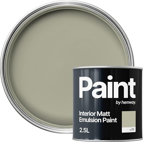 Hemway Olive Green Paint 2.5 L, Indoor Matt Finish, One Coat, Wall Paint, Acrylic & Water-Based Emulsion, Quick Dry & High Coverage for the Kitchen, Bathroom & Bedroom Walls & Ceiling