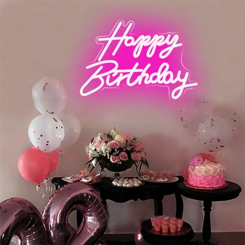 Image of LED Happy Birthday Neon Sign Night Light Birthday Party Decorations Pink USB Operated Decorative for Backdrop Party Bedroom Wall Decor 5v